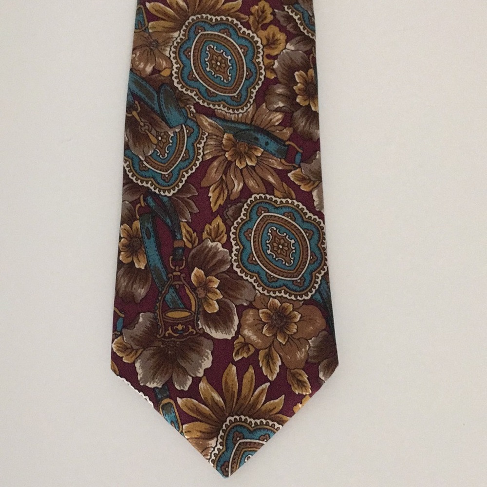 Burberry Silk Tie Burgundy Brown Teal